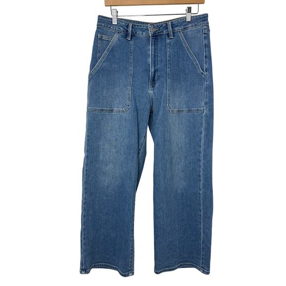 JUSTUSA Carpenter Wide Leg Jeans Women’s 31/12 Blue Utility Pocket Stretch - Picture 1 of 10
